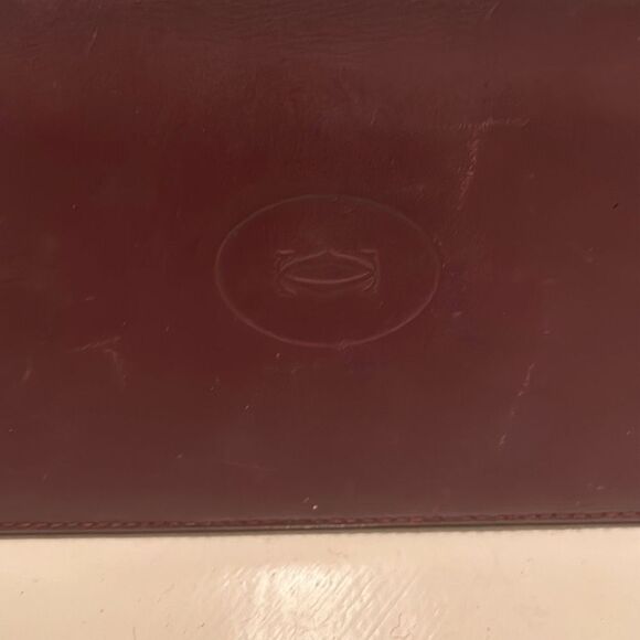 Cartier International Long Wallet Maroon Leather Gold Metal Corners CC Logo - Picture 2 of 12